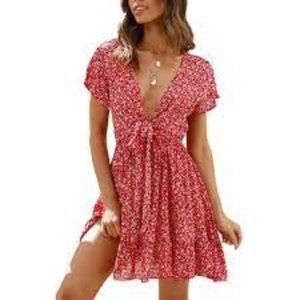 Wearella Womens Summer Deep V Neck Mini Dress New Size Medium